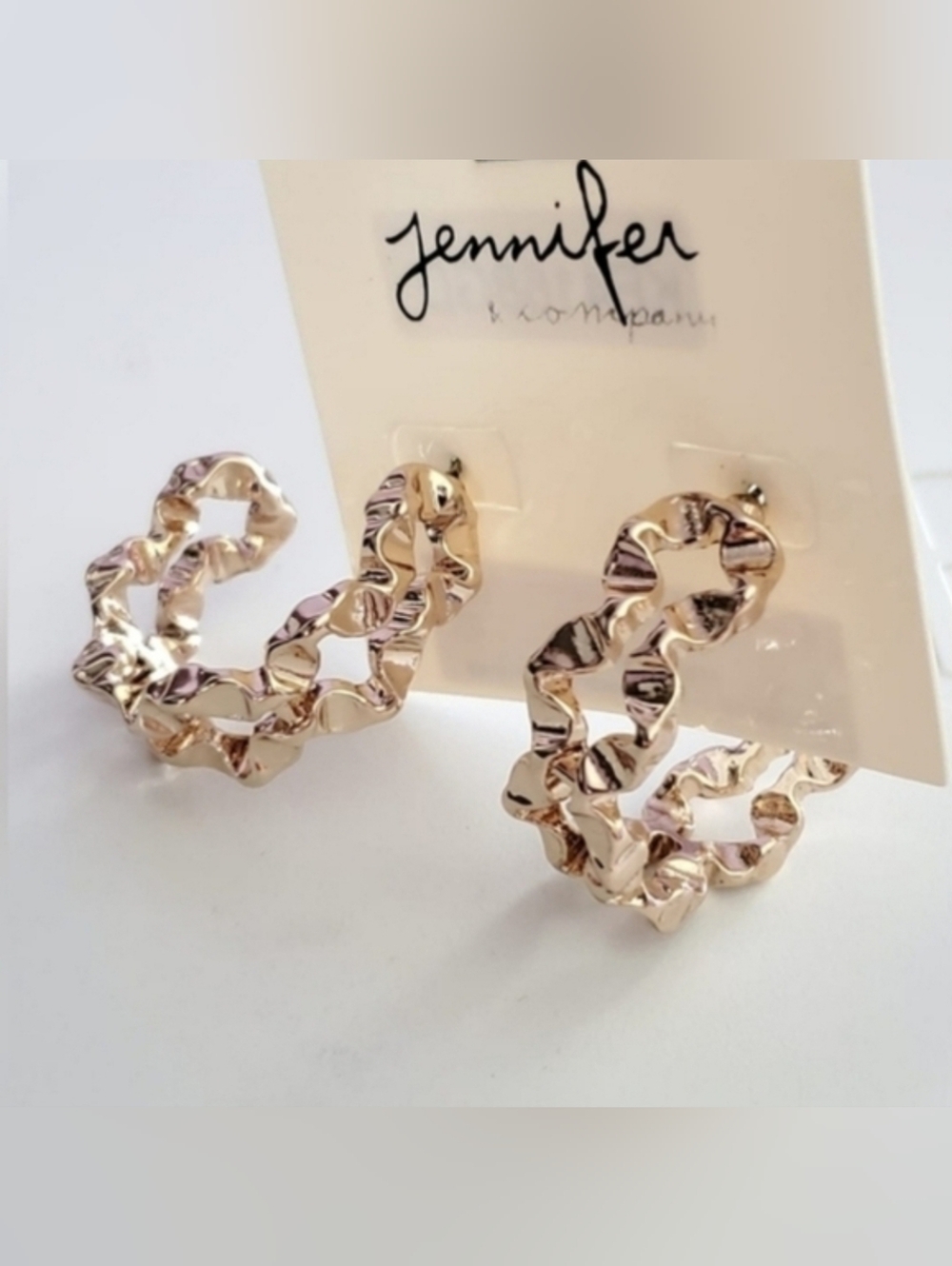 Jennifer & Company Gold Textured Crinkle Hoop Earrings Statement Abstract